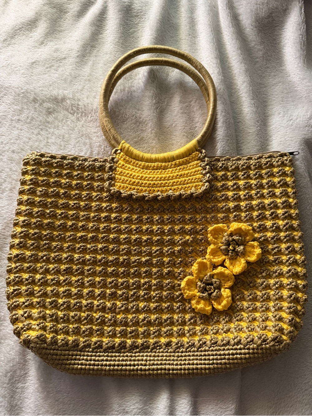 Handwoven Yellow Floral Crochet Tote Bag